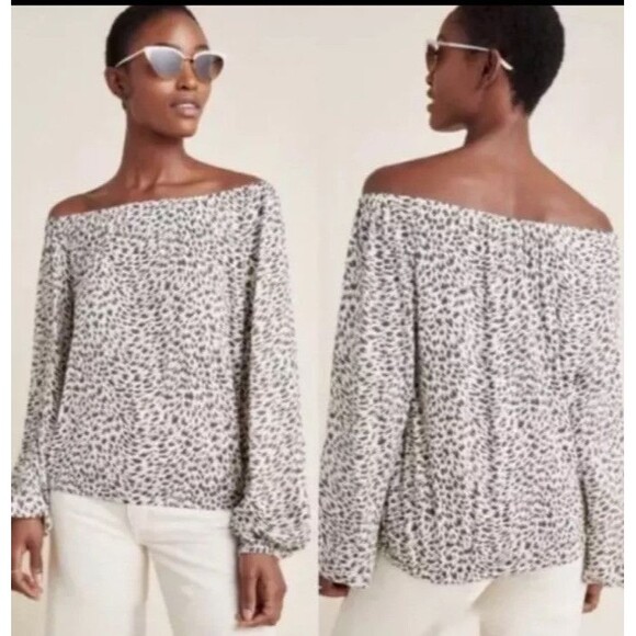 Anthropologie Womens Top Size S Cascais Off Shoulder Leopard‎ Print - Picture 4 of 12